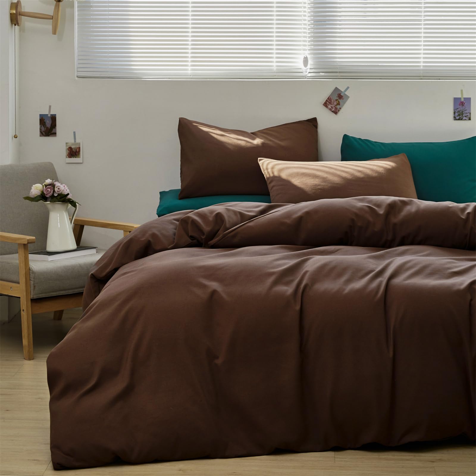 Karever Brown Comforter Set Queen Coffee Color Bedding Set 3 Pieces Solid Chestnut Brown Color All Season Blanket Set Women Coff