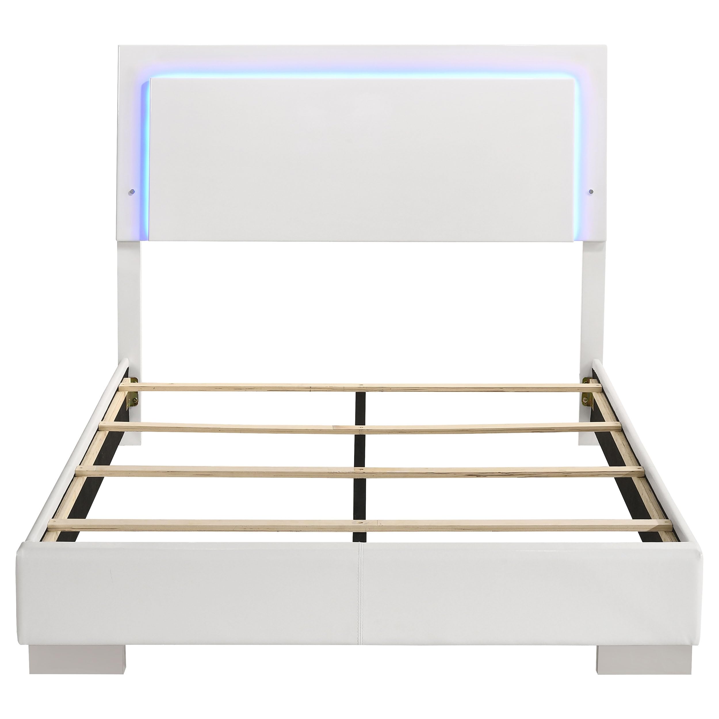 Coaster Home Furnishings Felicity Contemporary Leatherette Upholstered Full Size LED Panel Bed Frame 49-inch Headboard White High Gloss 203500F
