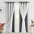 Hiasan Grey Blackout Curtains with Sheer Overlay, Grommet Thermal Insulated Privacy Mix & Match Double Layer Room Darkneing Curt