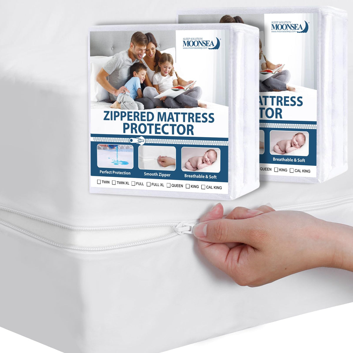 Twin Mattress Protector Waterproof 2 Pack Zippered, 6-Side Waterproof Twin Size Mattress Protector, Twin Mattress Cover, Box Spr