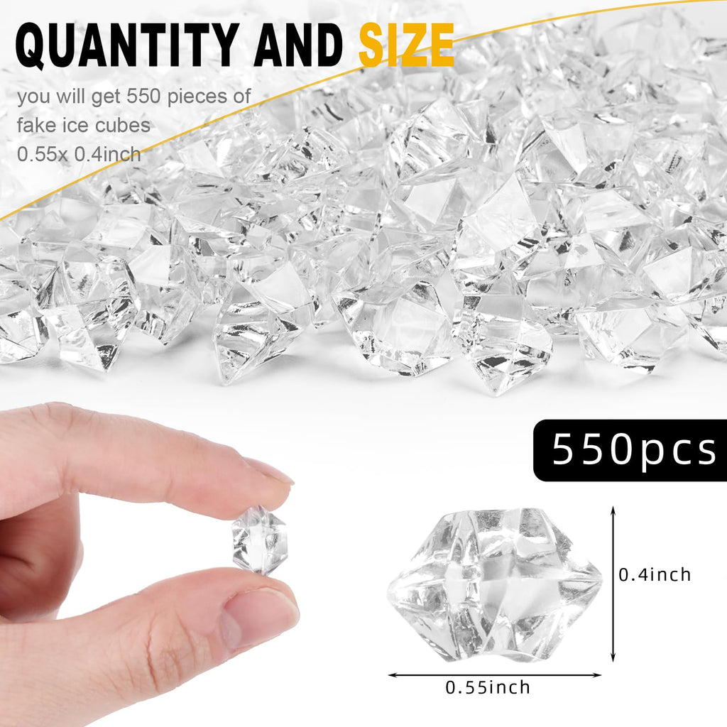 Domestar 550Pcs Clear Vase Fillers, Acrylic Fake Crushed Ice Rocks Fish Tank Vase Centerpiece Party Table Scatter Props Display