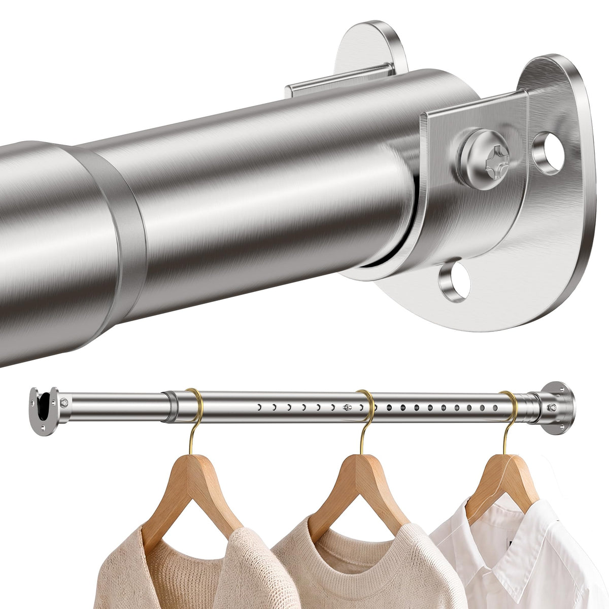 DwelSpire Closet Rod, 1.3 Heavy Duty Adjustable Hanging Rod 1739 Inches
