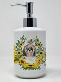 Caroline's Treasures CK2962SOAP Sheltie in Sunflowers Ceramic Soap Dispenser Hand Soap Dispenser Pump Bottles for Bathroom Kitch