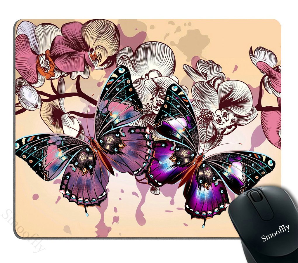 Smooffly Spring Wild Flower Mouse Pad For Office, Romantic Purple Butterflies In Flowers Mouse Pad Personality Desings Gaming Mo