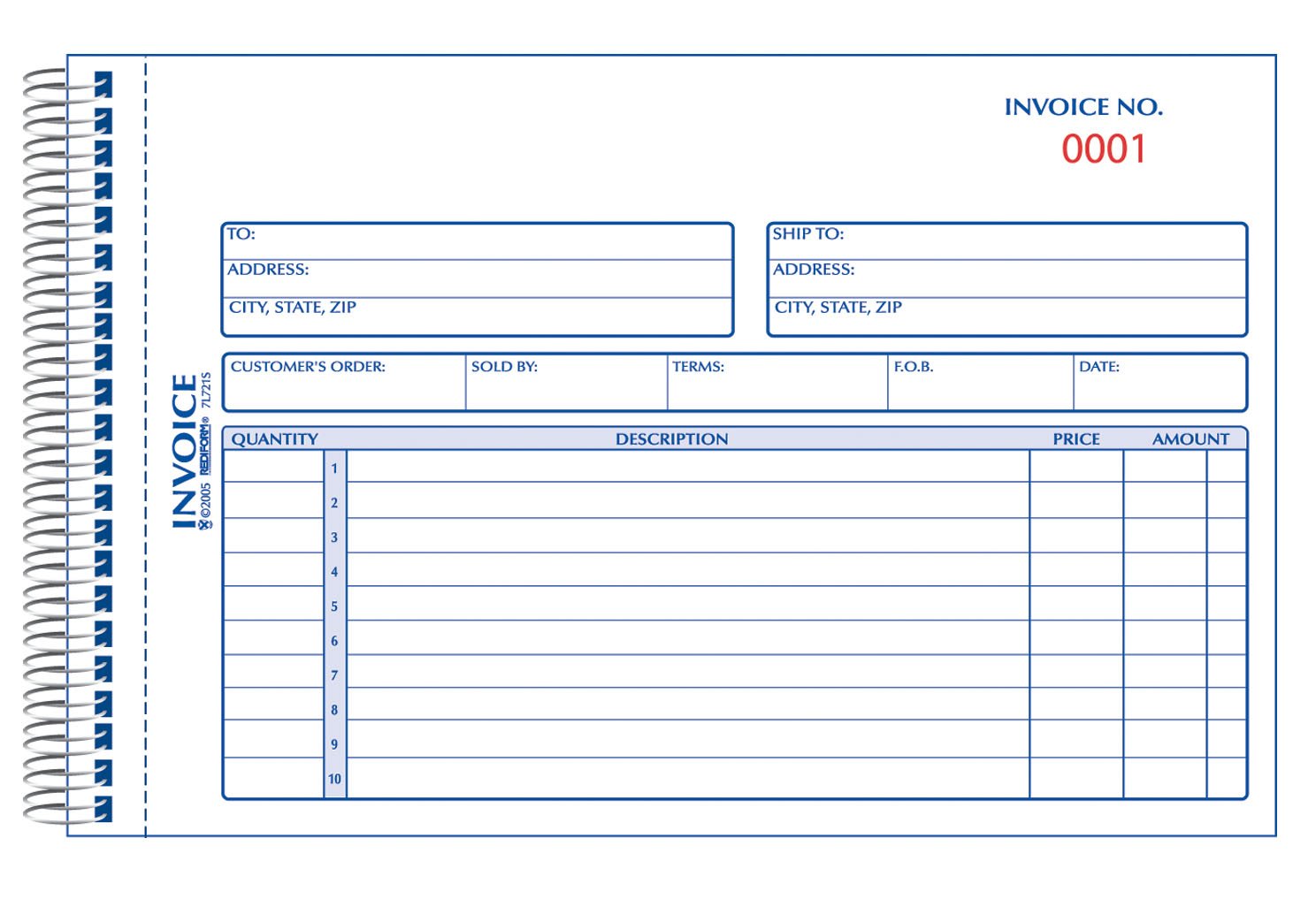 Rediform-Blueline 5-1/2' X 7-7/8' Carbonless Duplicate Invoice Book (7L721S)