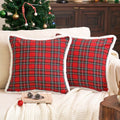 Jojogogo Christmas Red Tartan Plaid Pillow Covers 20X20 Set Of 2 With Trim, 20 X 20 Fluffy Red Christmas Outdoor Throw Pillow Co