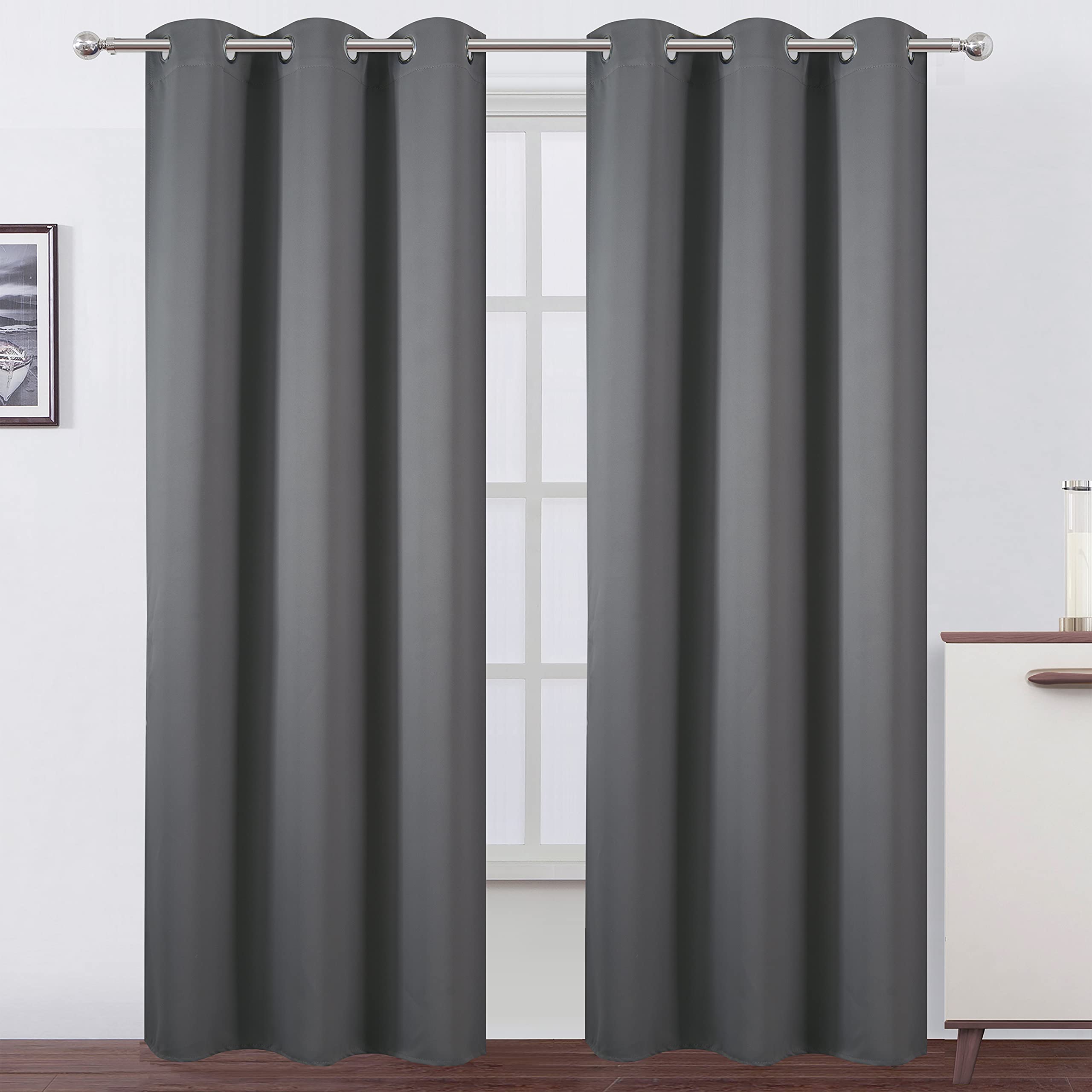 Lemomo Frost Grey Thermal Blackout Curtains/42 X 95 Inch/Set Of 2 Panels Room Darkening Curtains For Bedroom
