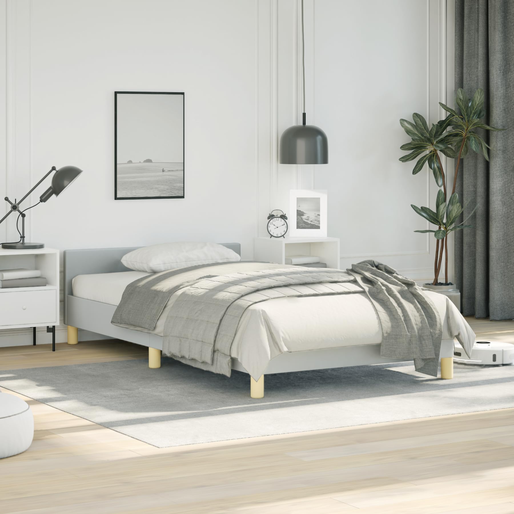 vidaXL Fabric Bed Frame Platform Bed, Scandinavian Style/Slats Support/No Box Spring Needed/Without Mattress/Easy Assembly, Light Grey Twin XL Bed