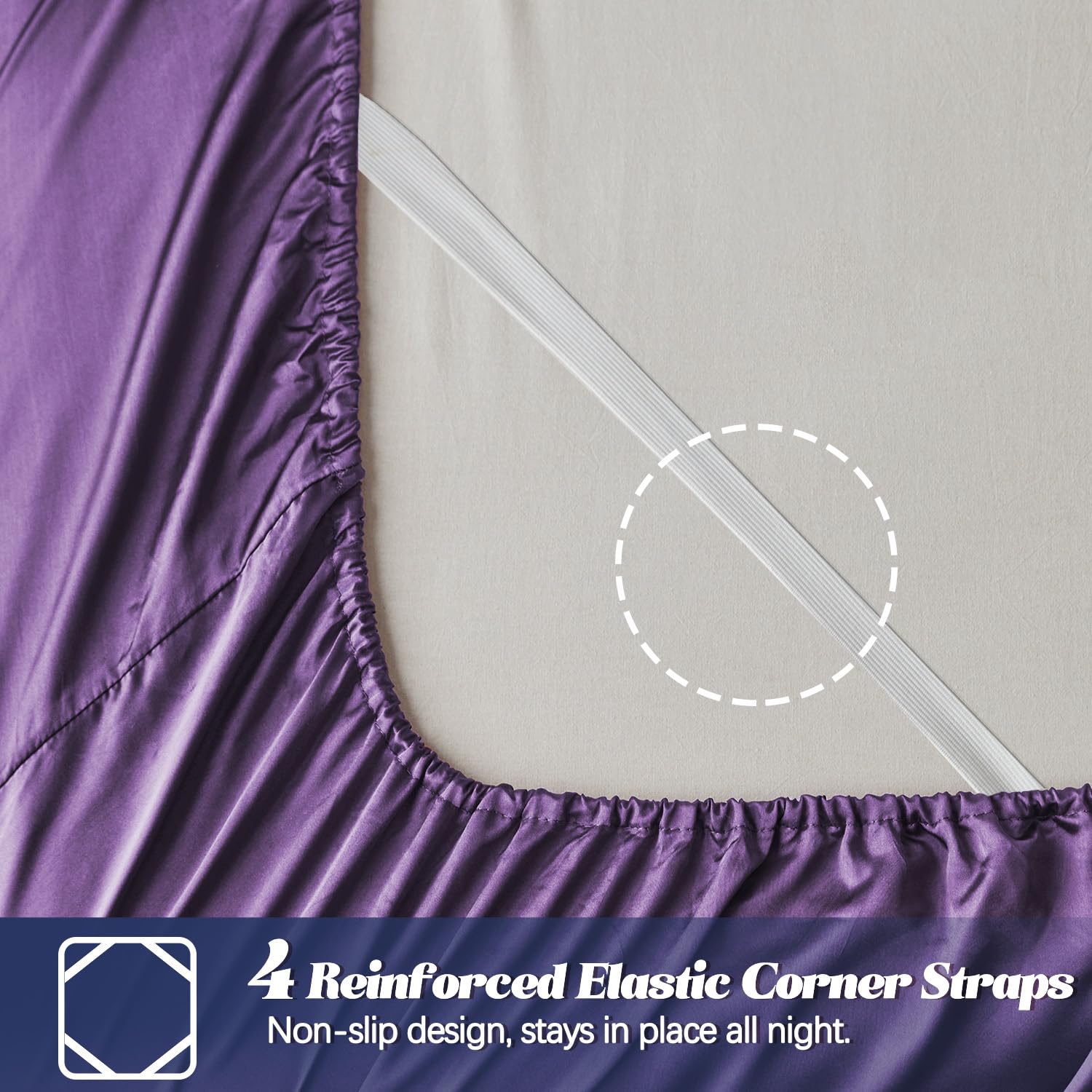 Mr&Hm Satin Fitted Sheet Twin Size, Silky Bottom Sheet With Elastic Corner Straps, Deep Pocket Up To 15 Inch, No More Slipping O