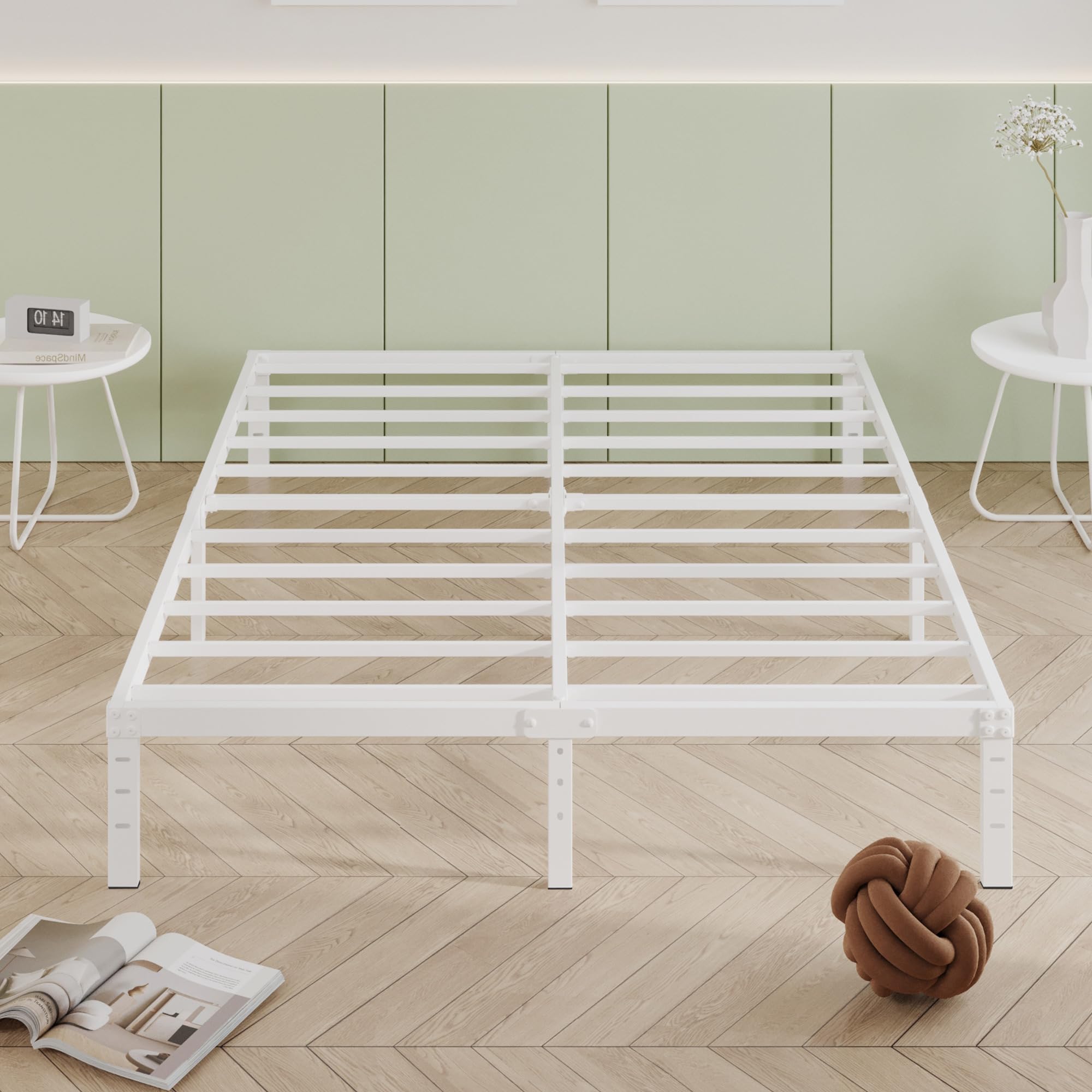 Cieemine 12 Inch White King Size Bed Frame, Heavy Duty King Size Platform Bed Frame, Mattress Foundation, No Box Spring Needed,