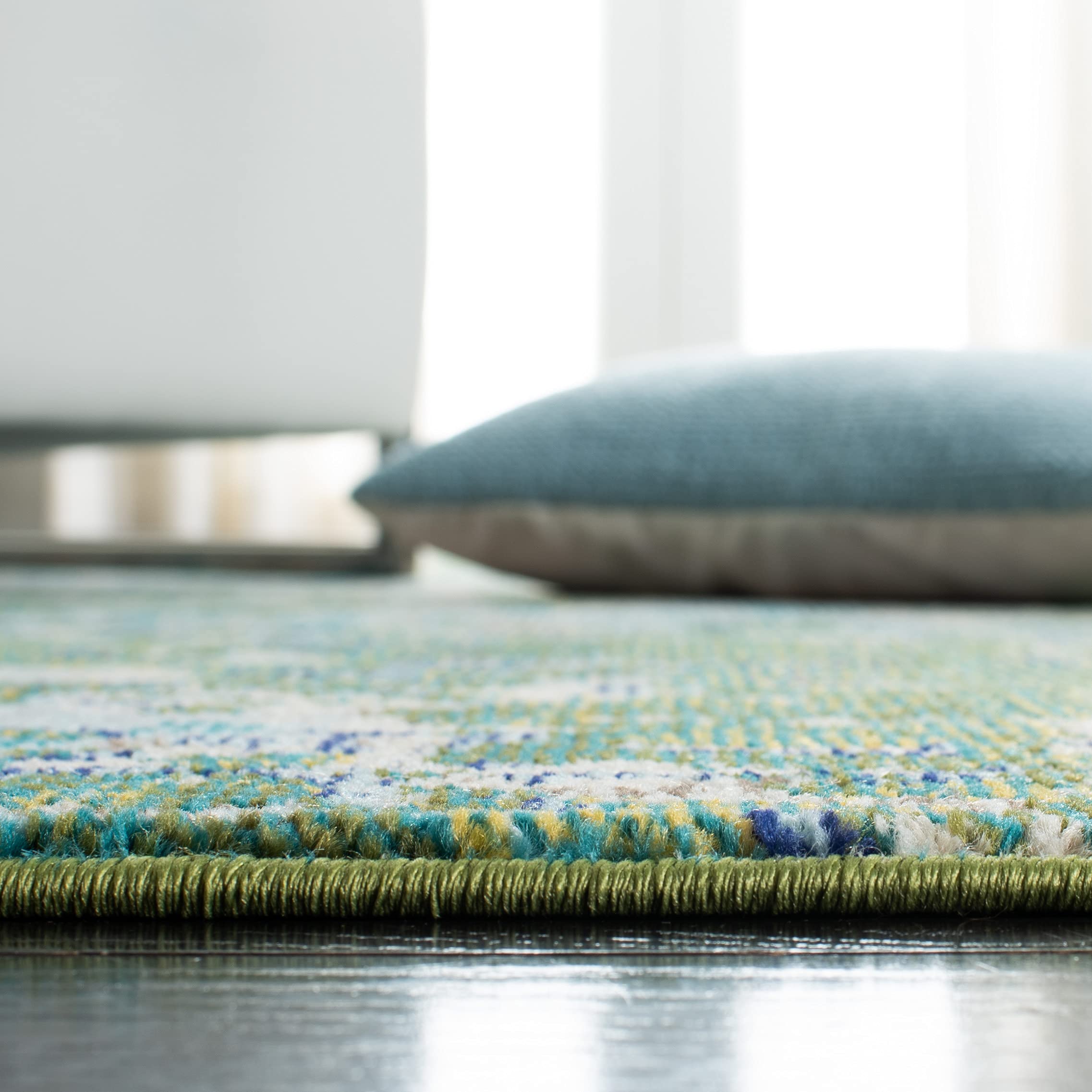 Safavieh Madison Collection Accent Rug - 4' X 6', Green & Turquoise, Boho Abstract Distressed Design, Non-Shedding & Easy Care,