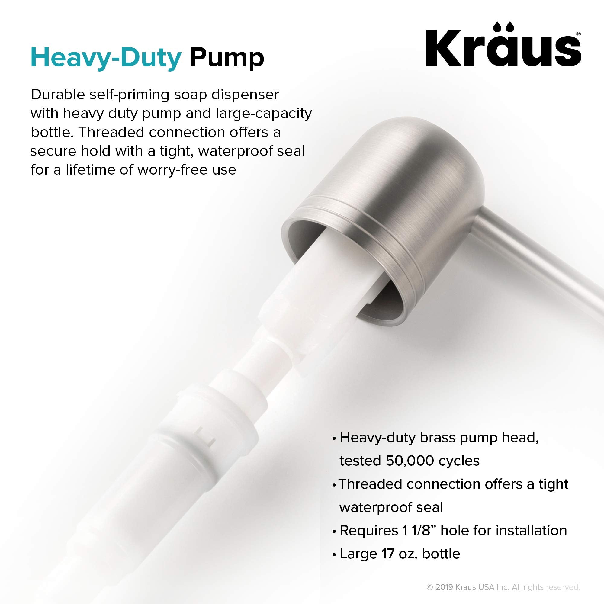 Kraus Kitchen Soap Or Lotion Dispenser With 17 Oz. Large Capacity Bottle And Brass Pump In Stainless Steel
