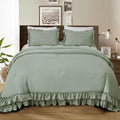 Masaca Sage Green Ruffle Comforter Set Queen,Vintage Farmhouse Shabby Ruffled Chic Bedding Comforter,Rustic Aesthetic Bedding 3