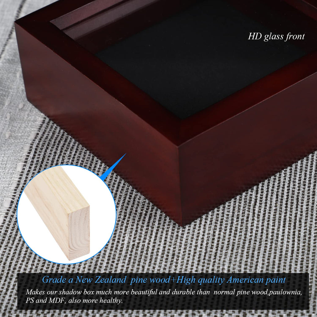 1Dot2 5X5 Small Shadow Box Frame Display Case, Grade A Natural Pine Wood Hd Glass Front Soft Linen Back, 1.2 Inches Interior Dep