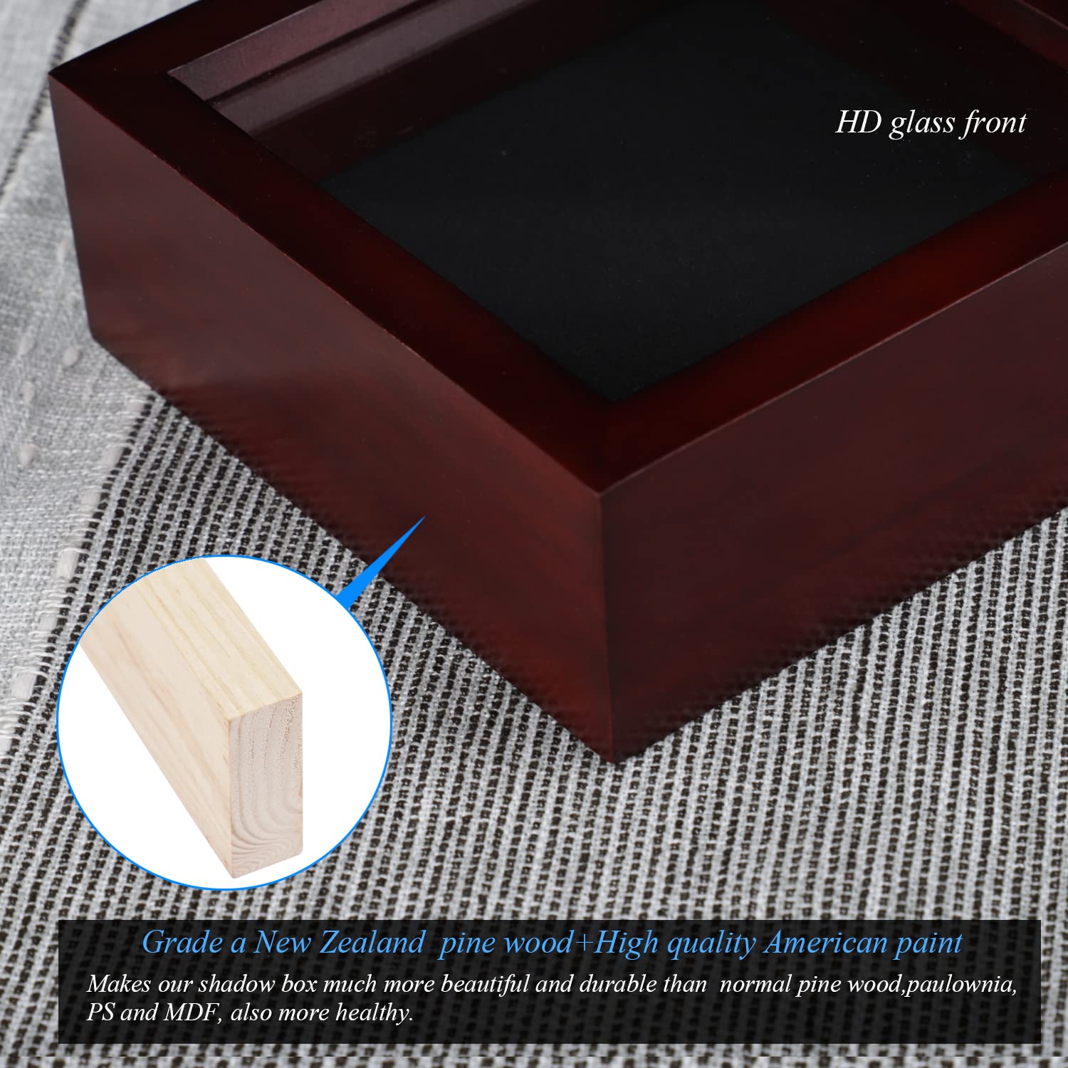 1Dot2 5X5 Small Shadow Box Frame Display Case, Grade A Natural Pine Wood Hd Glass Front Soft Linen Back, 1.2 Inches Interior Dep