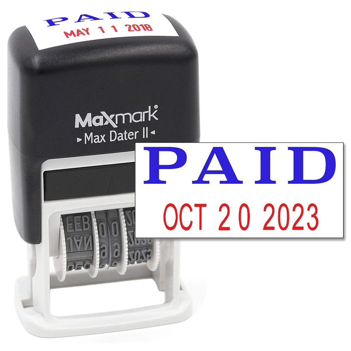 Maxmark Self-Inking Rubber Date Office Stamp With Paid Phrase Blue Ink & Date Red Ink (Max Dater Ii), 12-Year Band