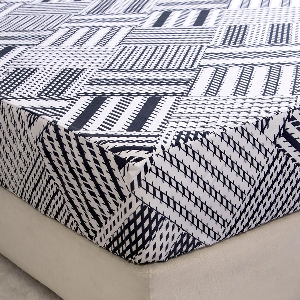 Naturety Bedding Fitted Sheet With Deep Pocket,Modern Design Black Plaid Printed Thicken Fabric Bed Sheets (Black Checkered, Twin)