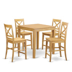 East West Furniture PBQU5-OAK-W 5 Piece Counter Height Dining Set Includes a Square Kitchen Table and 4 Dining Room Chairs, 36x36 Inch, Oak