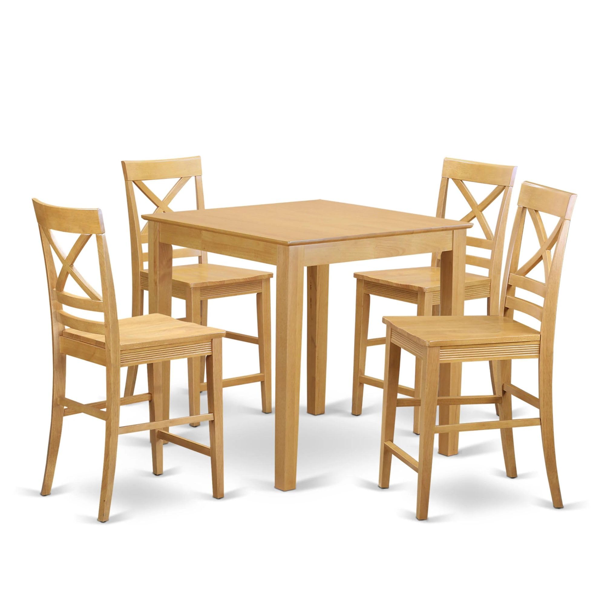 East West Furniture PBQU5-OAK-W 5 Piece Counter Height Dining Set Includes a Square Kitchen Table and 4 Dining Room Chairs, 36x36 Inch, Oak