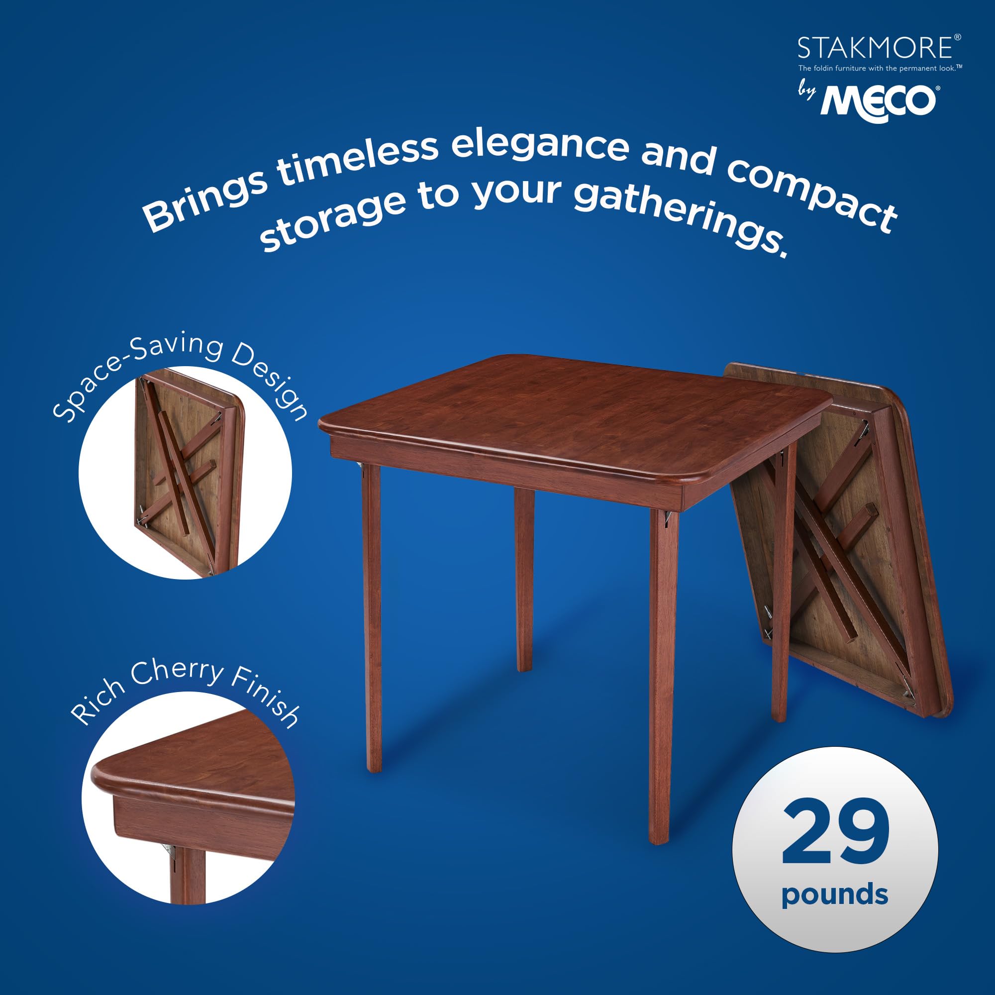 Meco Stakmore Classic Straight Edge Solid Wood Folding Card Table, Cherry Frame