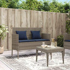 vidaXL Outdoor Patio Bench with Storage and Cushions - Gray Poly Rattan, Powder-Coated Steel Frame, Navy Blue Polyester Cover