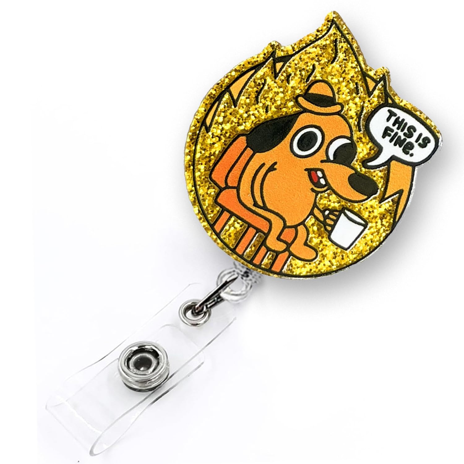 This Is Fine Dog Funny Badge Reel Retractable For Nurse Doctor Healthcare Worker & Nursing Student | Cute Nurse Id Name Badge Ho