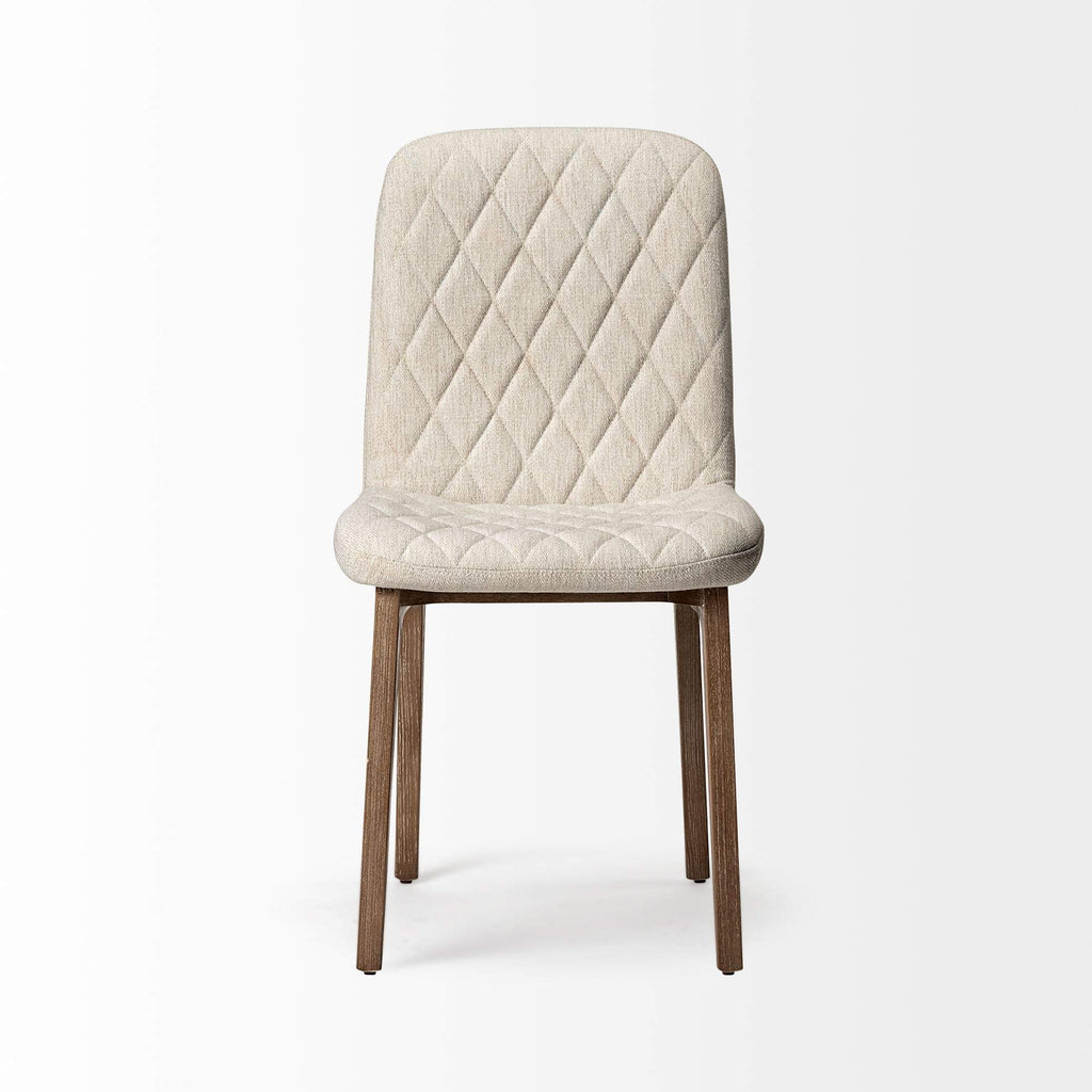 HomeRoots Diamond Tuffed Cream Fabric Wrap with Brown Wood Base Dining Chair
