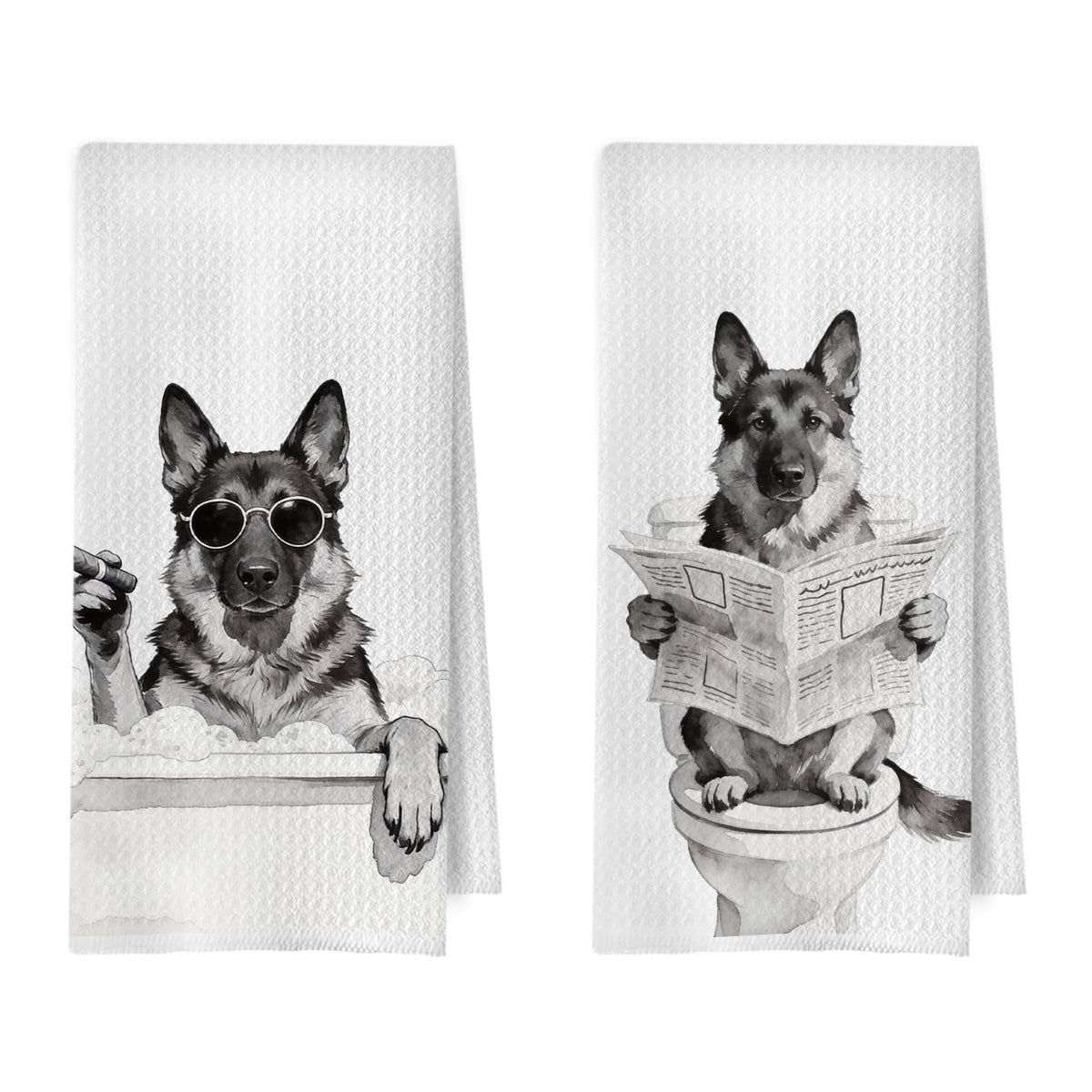 BlissfulAbon German Shepherd Bathroom Decor Set  Funny German Shepherd Gifts Waffle Hand Towels for Bathroom Decor, Dog Bathroo