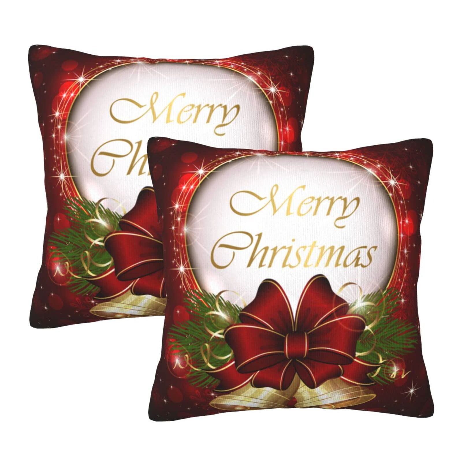 Christmas Tree Bell Throw Pillow Covers 20X20 Set Of 2 Xmas Gifts Holly Decorative Pillowcase Cushion Covers Soft Velvet Pillow