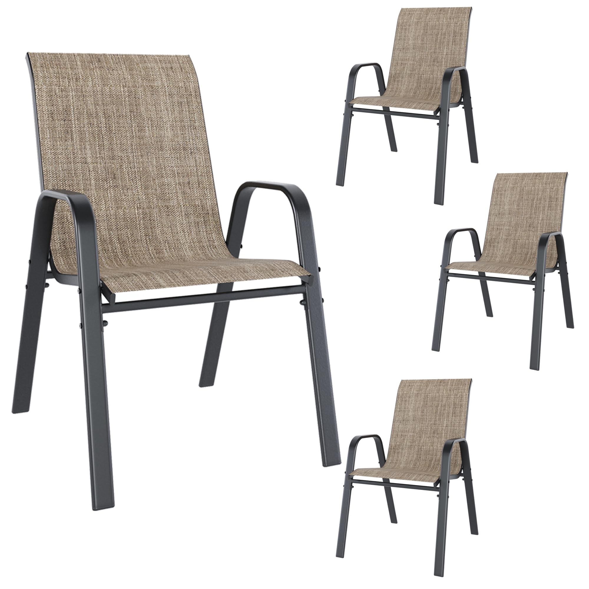 Patio Dining Chairs Set Of 4 Outdoor Stackable Dining Chairs For All Weather 330Lbs Capacity Heavy Duty Textilene Fabric Rustpro