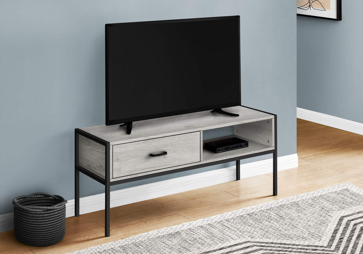 Monarch Specialties 2875 Tv Stand, 48 Inch, Console, Media Entertainment Center, Storage Drawer, Living Room, Bedroom, Laminate, Metal, Grey, Black Stand-48, 47.25' L x 15.75' W x 19.75' H