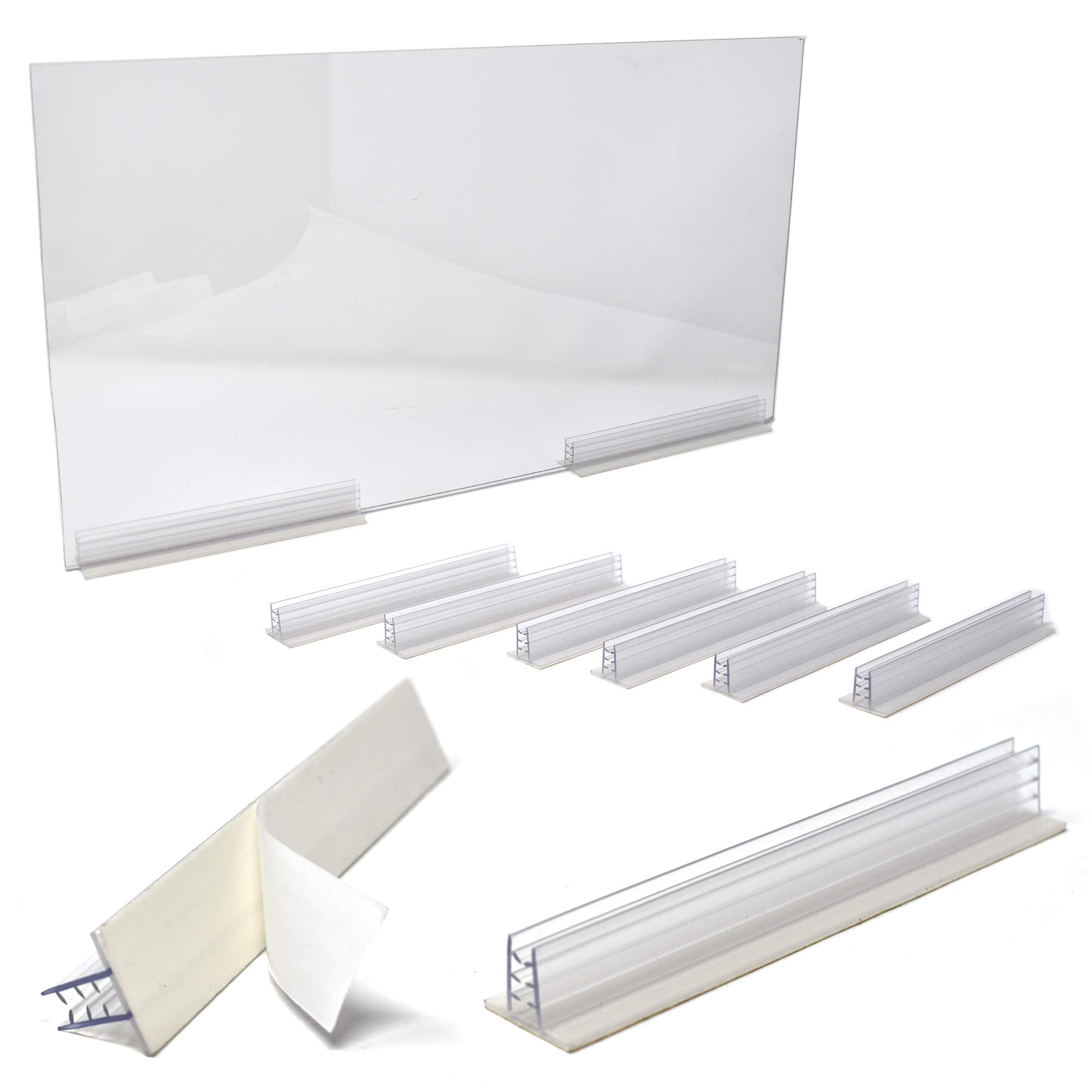 6' L Self Adhesive Sneeze Guard Holder To Fasten & Line Up Plexiglass Panels & Acrylic Sheets From 1/8' To 1/4' Thick, 50 Pac