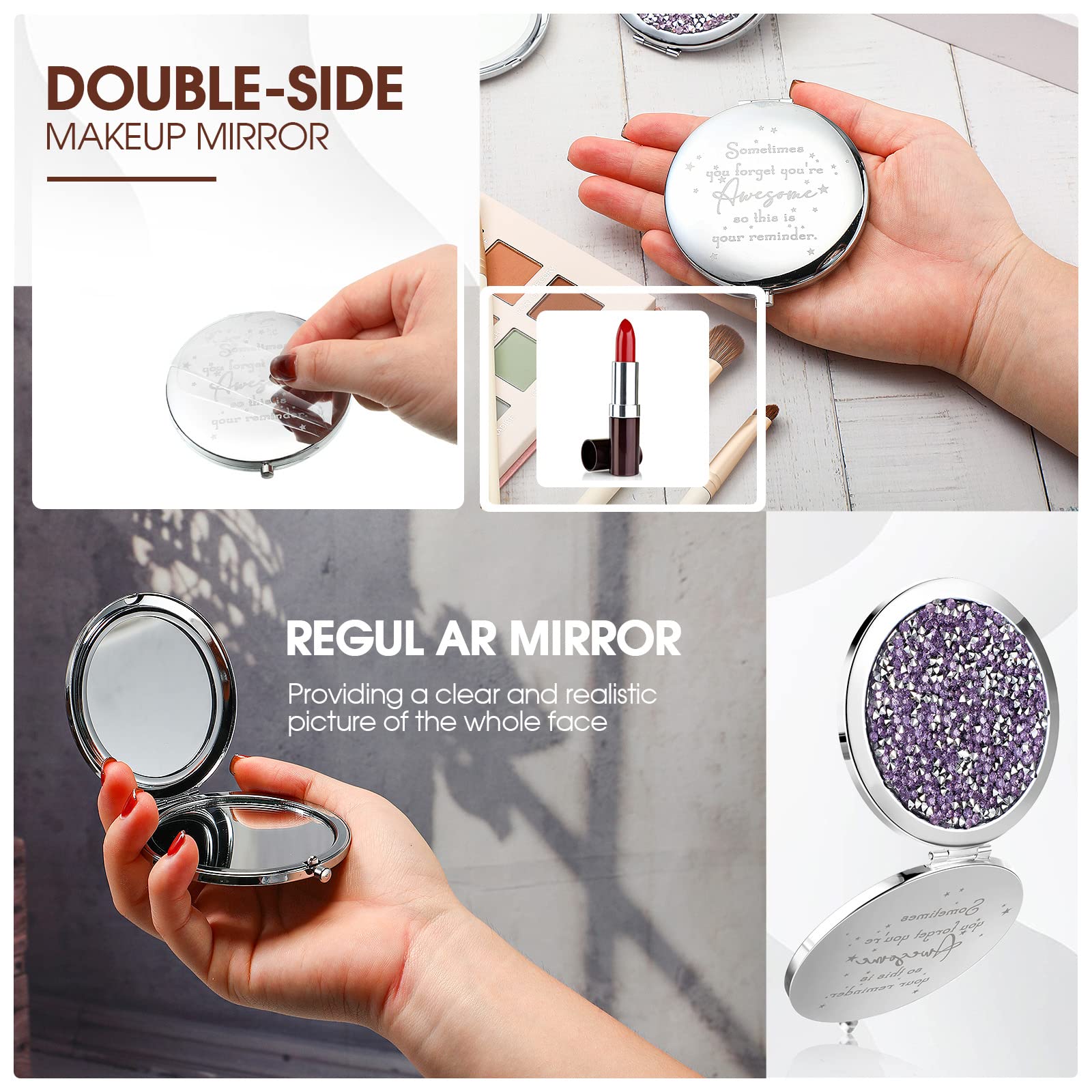 Roowest 10 Pcs Inspirational Compact Mirror Sometimes You Forget You'Re Awesome Appreciation Thank You Gifts For Women Employee