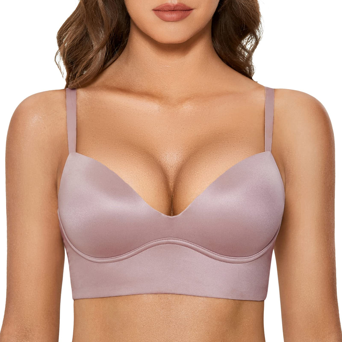 Dobreva Womens Push Up Wireless Bra Padded T Shirt Bras No Underwire Plunge Sea Fog 36B