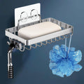 LuxMart Soap Holder for Bathroom, 304 Grade Stainless Steel Self Adhesive Wall Mounted Soap Tray with 4 Hooks, Soap Dish Case Wa