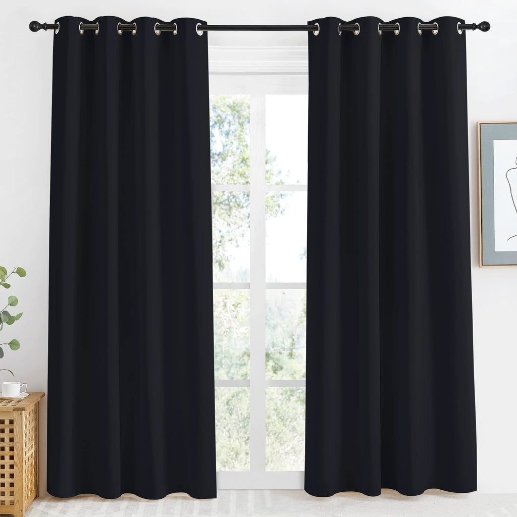 NICETOWN Halloween Black Blackout Curtain 86 inch Length, W55 x L86 Inch, 8 Grommets Top, 1 Piece, Thermal Insulated Modern Wind