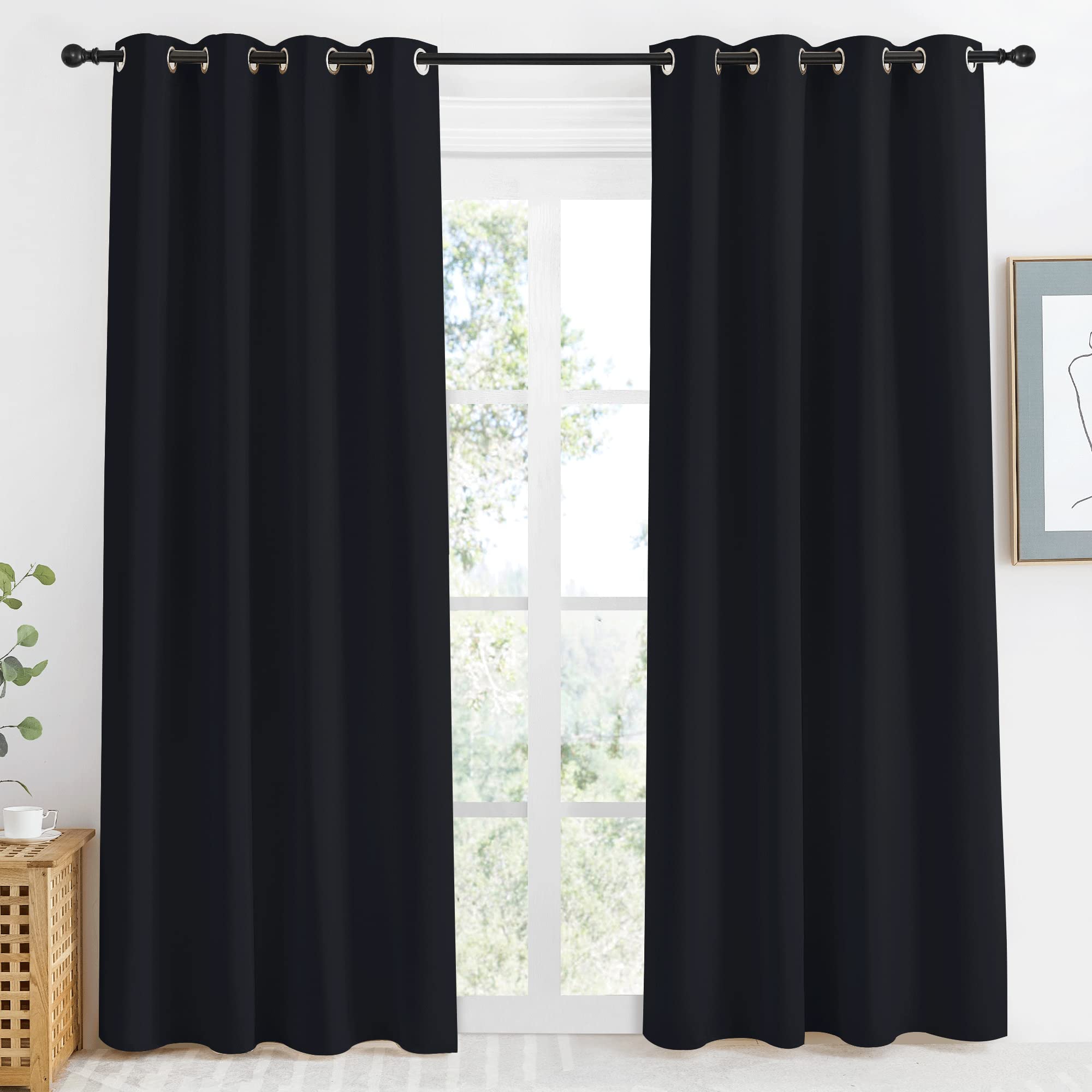 NICETOWN Halloween Black Blackout Curtain 86 inch Length, W55 x L86 Inch, 8 Grommets Top, 1 Piece, Thermal Insulated Modern Wind