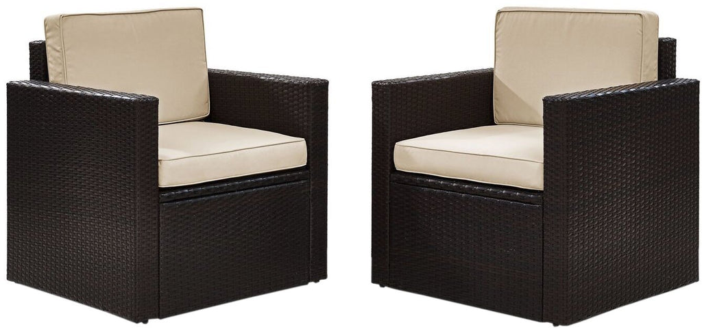 Crosley Furniture Palm Harbor 2-Piece Outdoor Chair Set, Wicker Patio Chairs for Conversation, Porch, Deck, Brown with Sand Cushions