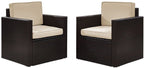 Crosley Furniture Palm Harbor 2-Piece Outdoor Chair Set, Wicker Patio Chairs for Conversation, Porch, Deck, Brown with Sand Cushions