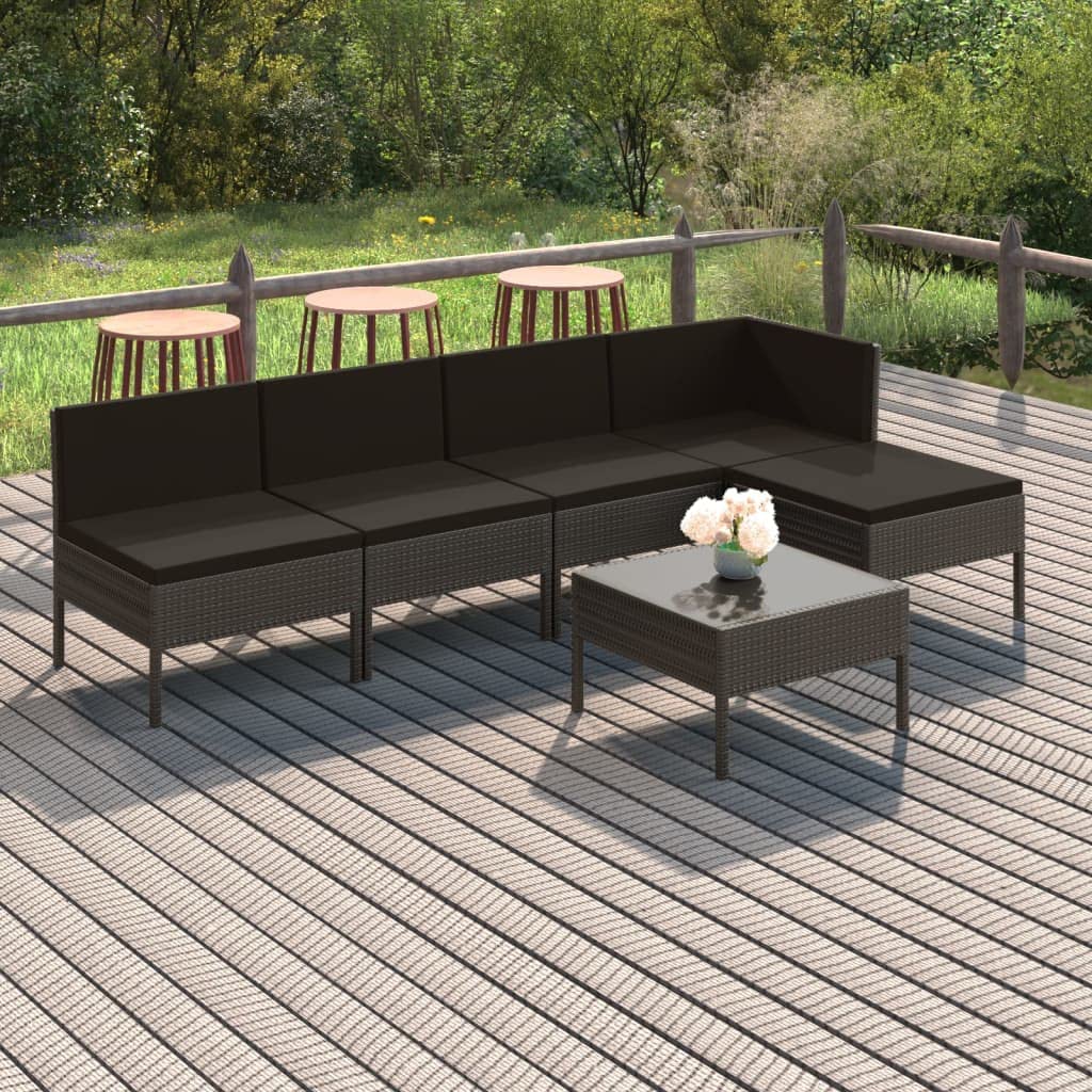 vidaXL Patio Lounge Set 6 Piece, Patio Furniture Set for Outside, Sectional Sofa with Cushions, Sofa, Farmhouse Modern, Poly Rattan Gray