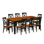 East West Furniture QUIN9-BLK-W 9 Piece Dining Room Furniture Set Includes a Rectangle Wooden Table with Butterfly Leaf and 8 Kitchen Dining Chairs, 40x78 Inch, Black & Cherry