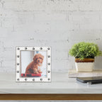 4X4 Silver Metal And White Enamel Picture Frame, Paw Print Design