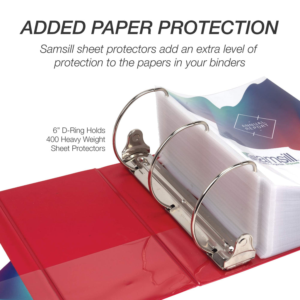 Samsill Durable 6 Inch Binder, Made In The Usa, Locking D Ring Binder, Customizable Clear View Cover, Red, 2 Pack, Each Holds 12