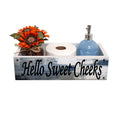 Lnond Rustic Bathroom Decor Box, Bathroom Toilet Tank Tray Storage Basket, Hello Sweet Cheeks Bathroom Wooden Toilet Paper Baske