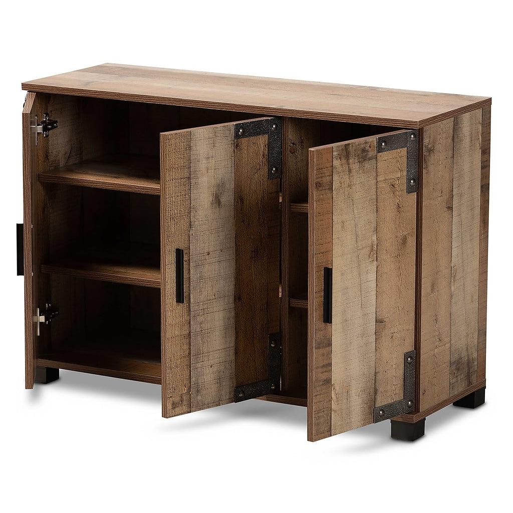 Baxton Studio Cyrille 3-Door Shoe Storage Cabinet, Brown (169-10887-HiT)