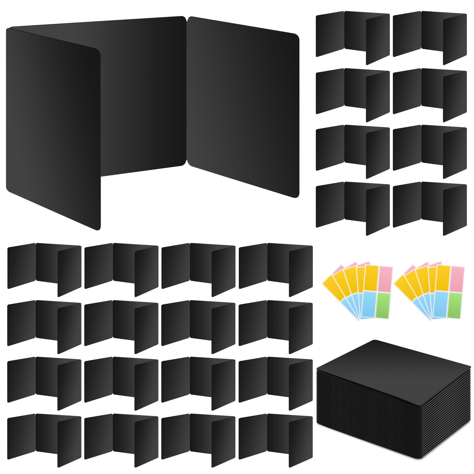 24 Pack Black Desk Dividers for Students, Privacy Shields Folder for Students, Durable & Waterproof Plastic Study Board, Classro
