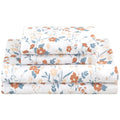 Softan Floral Queen Sheet Set Orange Flower Bed Sheets Queen Printed Sheets Queen - 4 Piece Soft Microfiber Patterned Fitted She