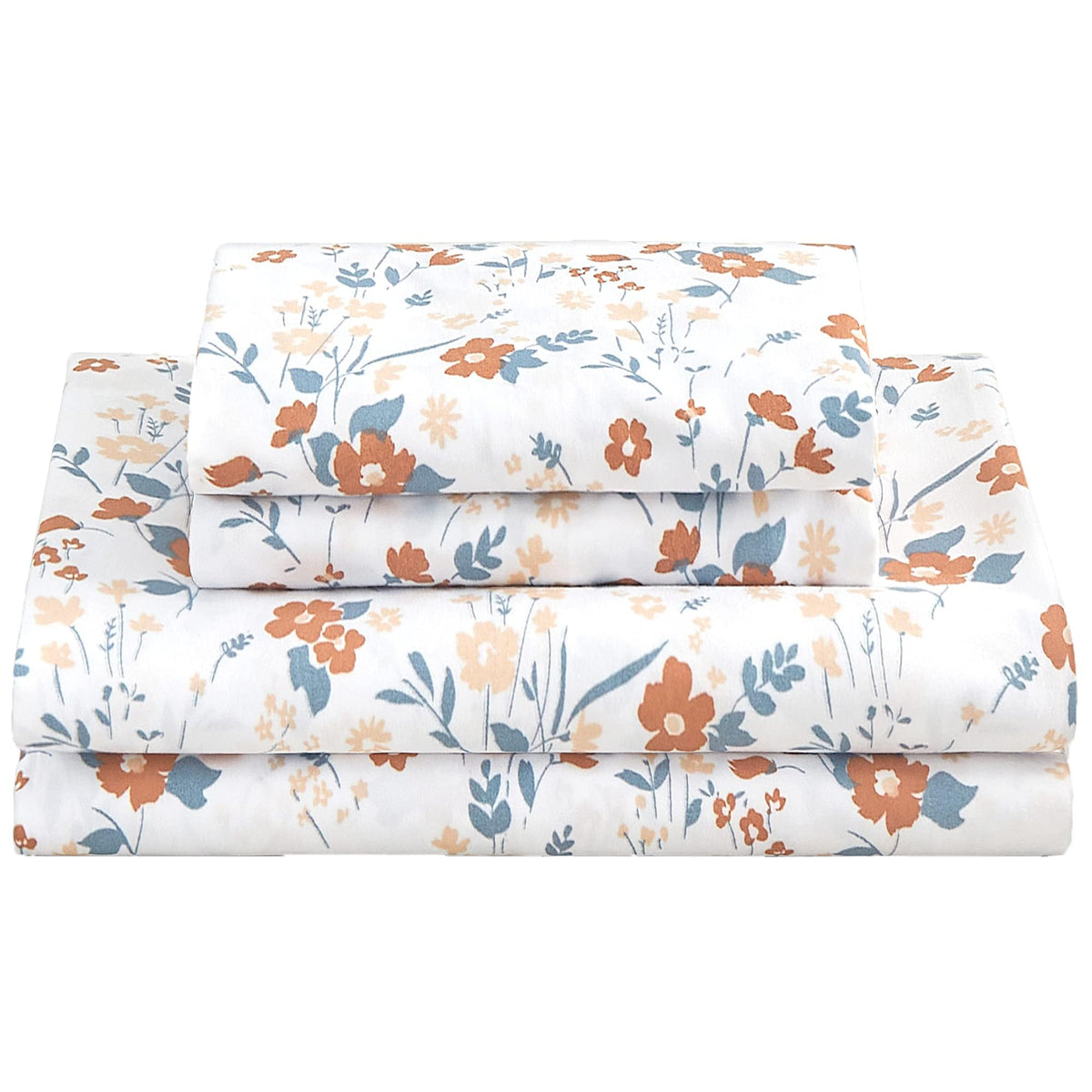 Softan Floral Queen Sheet Set Orange Flower Bed Sheets Queen Printed Sheets Queen - 4 Piece Soft Microfiber Patterned Fitted She