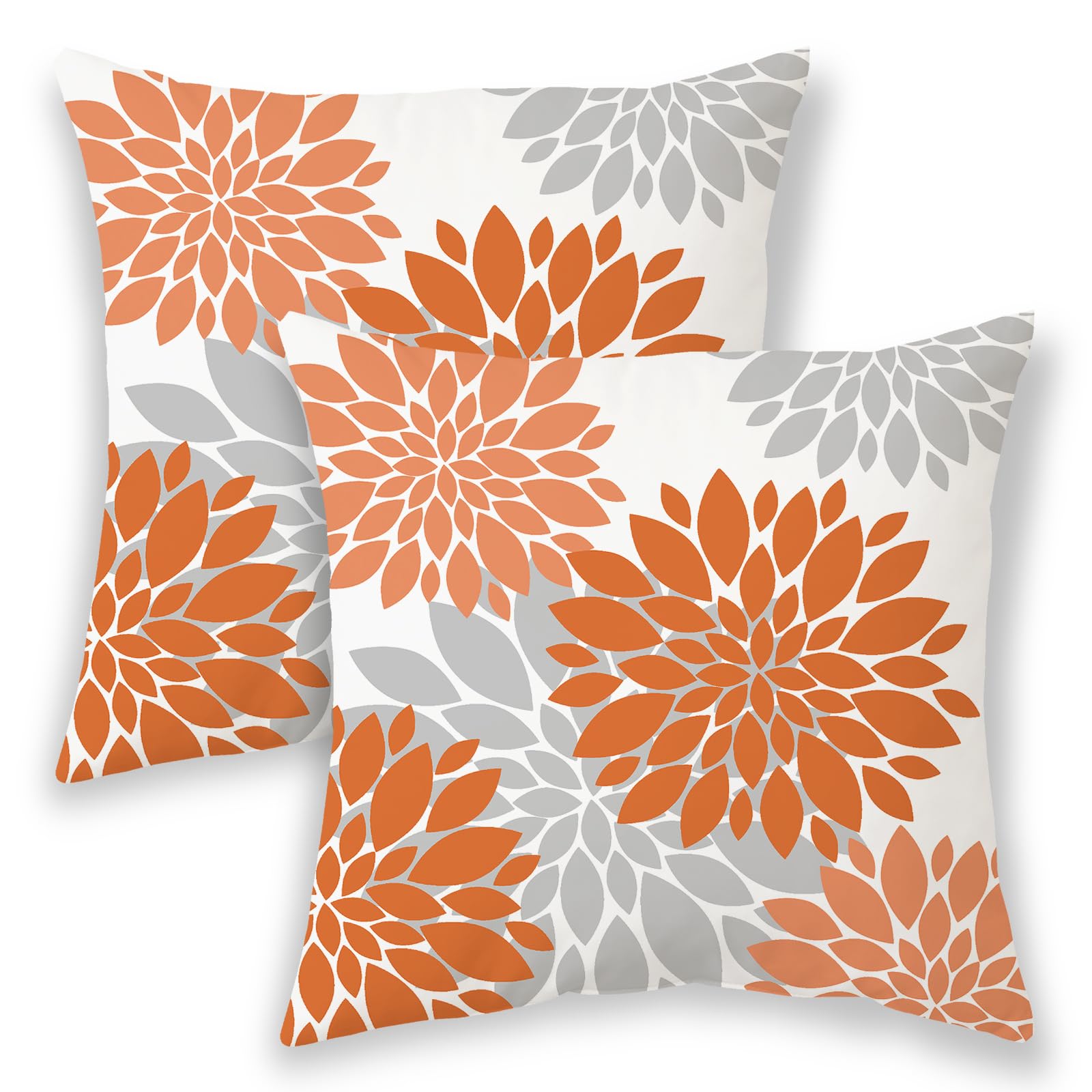Betginy Orange Pillow Covers 18X18 Inch 2 Pcs,Fall Colored Geometric Dahlia Decorative Throw Pillows,Summer Rust Gray Flower Out