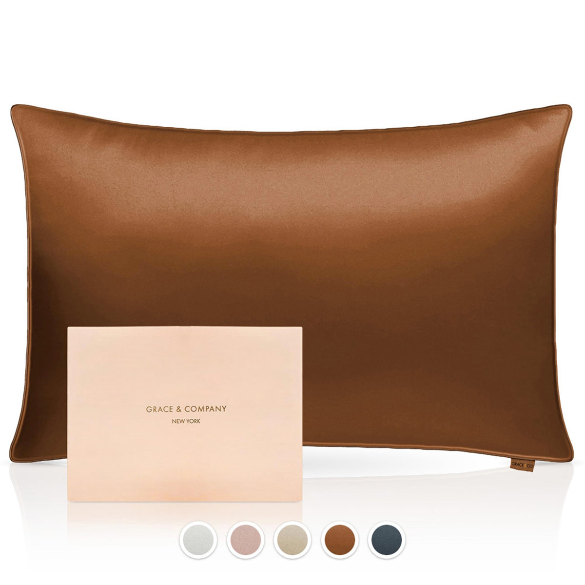 Grace & Company Silky Satin Pillowcase For Hair & Skin, Oeko-Tex Certified Satin Silk Pillowcase With Zipper - Ultra Smooth Brow